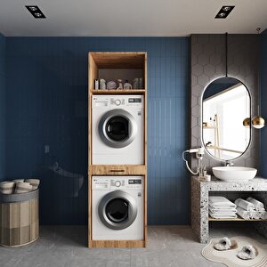 Piramit Çamaşır Ve Kurutma Makinesi Dolabı Banyo Dolabı Çam- Montaj Dahil