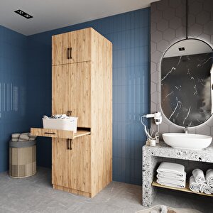 Piramit Çamaşır Ve Kurutma Makinesi Dolabı Banyo Dolabı Çam- Montaj Dahil