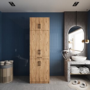 Piramit Çamaşır Ve Kurutma Makinesi Dolabı Banyo Dolabı Çam- Montaj Dahil