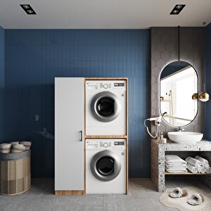 Almera Çamaşır Ve Kurutma Makinesi Dolabı Banyo Dolabı Çam Beyaz - Montaj Dahil