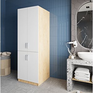 Venedik Çamaşır Ve Kurutma Makinesi Dolabı Banyo Dolabı Meşe Beyaz- Montaj Dahil