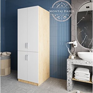 Venedik Çamaşır Ve Kurutma Makinesi Dolabı Banyo Dolabı Meşe Beyaz- Montaj Dahil