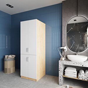 Venedik Çamaşır Ve Kurutma Makinesi Dolabı Banyo Dolabı Meşe Beyaz- Montaj Dahil