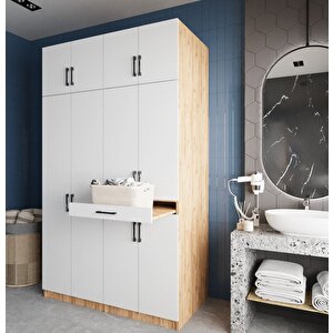 Modena Çamaşır Ve Kurutma Makinesi Dolabı Banyo Dolabı Çam Beyaz- Montaj Dahil
