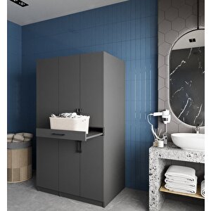 Tina Çamaşır Ve Kurutma Makinesi Dolabı Banyo Dolabı Füme- Montaj Dahil