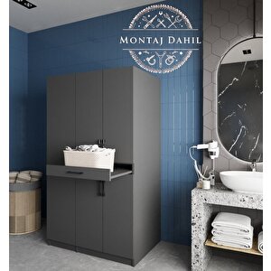 Tina Çamaşır Ve Kurutma Makinesi Dolabı Banyo Dolabı Füme- Montaj Dahil
