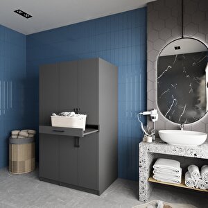 Tina Çamaşır Ve Kurutma Makinesi Dolabı Banyo Dolabı Füme- Montaj Dahil