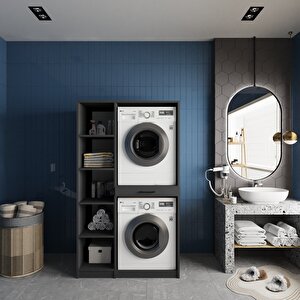 Tina Çamaşır Ve Kurutma Makinesi Dolabı Banyo Dolabı Füme- Montaj Dahil