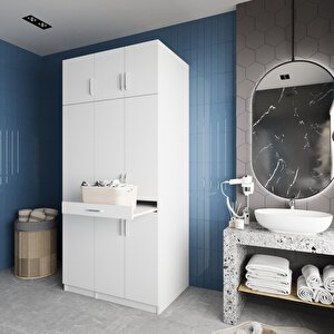 Vita Çamaşır Ve Kurutma Makinesi Dolabı Banyo Dolabı Beyaz- Montaj Dahil
