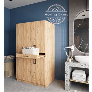 Tina Çamaşır Ve Kurutma Makinesi Dolabı Banyo Dolabı Çam- Montaj Dahil