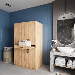 Tina Çamaşır Ve Kurutma Makinesi Dolabı Banyo Dolabı Çam- Montaj Dahil