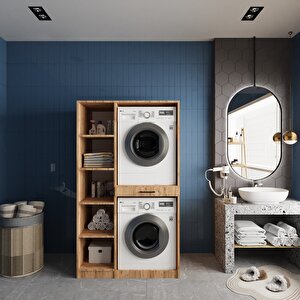 Tina Çamaşır Ve Kurutma Makinesi Dolabı Banyo Dolabı Çam- Montaj Dahil