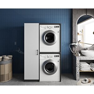 Almera Çamaşır Ve Kurutma Makinesi Dolabı Banyo Dolabı Füme Beyaz - Montaj Dahil