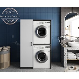 Almera Çamaşır Ve Kurutma Makinesi Dolabı Banyo Dolabı Füme Beyaz - Montaj Dahil