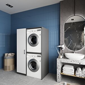 Almera Çamaşır Ve Kurutma Makinesi Dolabı Banyo Dolabı Füme Beyaz - Montaj Dahil
