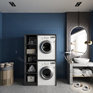 Almera Çamaşır Ve Kurutma Makinesi Dolabı Banyo Dolabı Füme Beyaz - Montaj Dahil