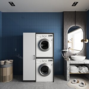 Almera Çamaşır Ve Kurutma Makinesi Dolabı Banyo Dolabı Füme Beyaz - Montaj Dahil