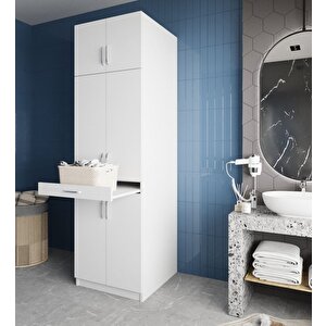 Piramit Çamaşır Ve Kurutma Makinesi Dolabı Banyo Dolabı Beyaz- Montaj Dahil
