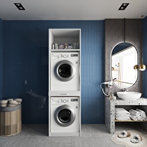 Piramit Çamaşır Ve Kurutma Makinesi Dolabı Banyo Dolabı Beyaz- Montaj Dahil
