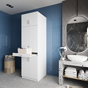 Piramit Çamaşır Ve Kurutma Makinesi Dolabı Banyo Dolabı Beyaz- Montaj Dahil