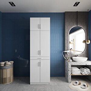 Piramit Çamaşır Ve Kurutma Makinesi Dolabı Banyo Dolabı Beyaz- Montaj Dahil