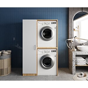 Almera Çamaşır Ve Kurutma Makinesi Dolabı Banyo Dolabı Meşe Beyaz - Montaj Dahil