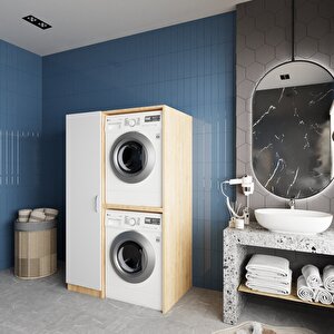 Almera Çamaşır Ve Kurutma Makinesi Dolabı Banyo Dolabı Meşe Beyaz - Montaj Dahil
