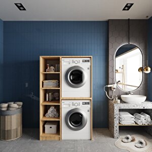 Almera Çamaşır Ve Kurutma Makinesi Dolabı Banyo Dolabı Meşe Beyaz - Montaj Dahil