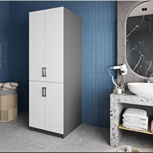 Venedik Çamaşır Ve Kurutma Makinesi Dolabı Banyo Dolabı Füme Beyaz- Montaj Dahil