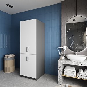Venedik Çamaşır Ve Kurutma Makinesi Dolabı Banyo Dolabı Füme Beyaz- Montaj Dahil
