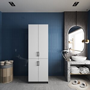 Venedik Çamaşır Ve Kurutma Makinesi Dolabı Banyo Dolabı Füme Beyaz- Montaj Dahil