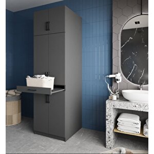 Piramit Çamaşır Ve Kurutma Makinesi Dolabı Banyo Dolabı Füme- Montaj Dahil