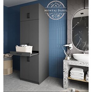 Piramit Çamaşır Ve Kurutma Makinesi Dolabı Banyo Dolabı Füme- Montaj Dahil