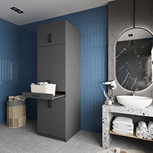 Piramit Çamaşır Ve Kurutma Makinesi Dolabı Banyo Dolabı Füme- Montaj Dahil