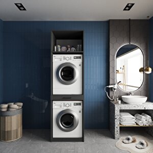 Piramit Çamaşır Ve Kurutma Makinesi Dolabı Banyo Dolabı Füme- Montaj Dahil
