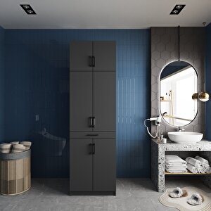 Piramit Çamaşır Ve Kurutma Makinesi Dolabı Banyo Dolabı Füme- Montaj Dahil