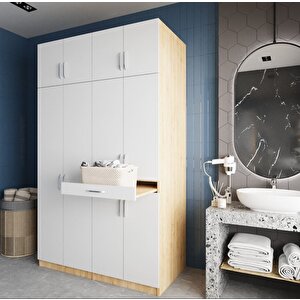 Modena Çamaşır Ve Kurutma Makinesi Dolabı Banyo Dolabı Meşe Beyaz- Montaj Dahil