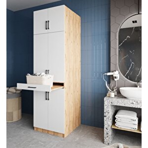 Piramit Çamaşır Ve Kurutma Makinesi Dolabı Banyo Dolabı Çam Beyaz- Montaj Dahil