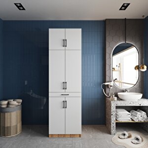 Piramit Çamaşır Ve Kurutma Makinesi Dolabı Banyo Dolabı Çam Beyaz- Montaj Dahil
