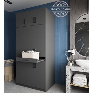 Vita Çamaşır Ve Kurutma Makinesi Dolabı Banyo Dolabı Füme- Montaj Dahil