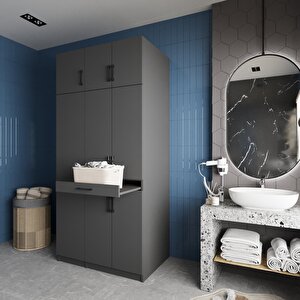 Vita Çamaşır Ve Kurutma Makinesi Dolabı Banyo Dolabı Füme- Montaj Dahil