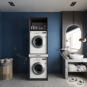 Piramit Çamaşır Ve Kurutma Makinesi Dolabı Banyo Dolabı Füme Beyaz- Montaj Dahil