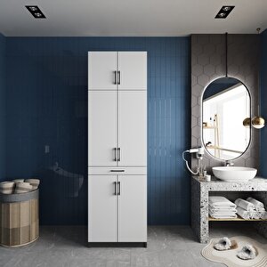 Piramit Çamaşır Ve Kurutma Makinesi Dolabı Banyo Dolabı Füme Beyaz- Montaj Dahil