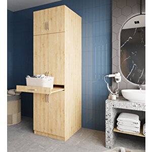 Piramit Çamaşır Ve Kurutma Makinesi Dolabı Banyo Dolabı Meşe- Montaj Dahil