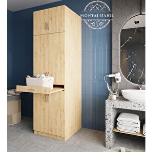 Piramit Çamaşır Ve Kurutma Makinesi Dolabı Banyo Dolabı Meşe- Montaj Dahil