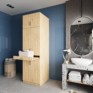 Piramit Çamaşır Ve Kurutma Makinesi Dolabı Banyo Dolabı Meşe- Montaj Dahil