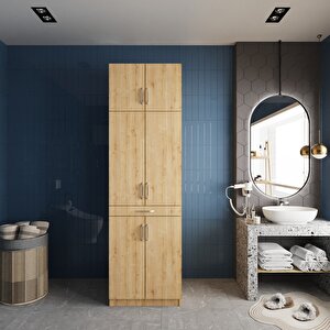 Piramit Çamaşır Ve Kurutma Makinesi Dolabı Banyo Dolabı Meşe- Montaj Dahil