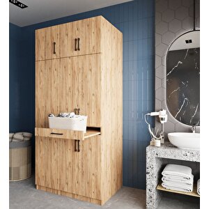 Vita Çamaşır Ve Kurutma Makinesi Dolabı Banyo Dolabı Çam- Montaj Dahil