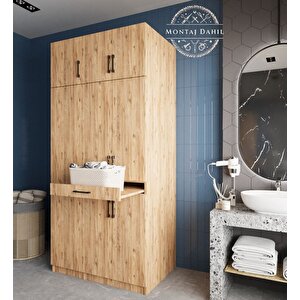 Vita Çamaşır Ve Kurutma Makinesi Dolabı Banyo Dolabı Çam- Montaj Dahil