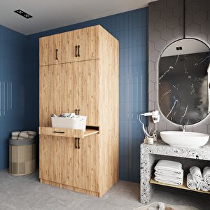 Vita Çamaşır Ve Kurutma Makinesi Dolabı Banyo Dolabı Çam- Montaj Dahil